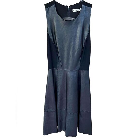Alice & Olivia Vegan Leather Racerback Midi Dress, Fit and Flare - Picture 2 of 3